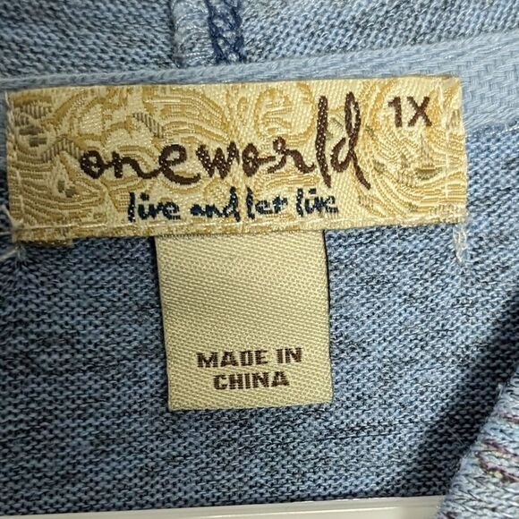 One world full zip plus size hoodie sz 2x blue purple Y2K 2000 artsy abstract - Picture 4 of 6